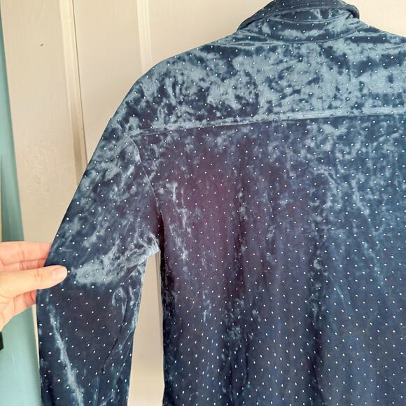 Something Navy Studded Velvet Shirt Jacket Dark Teal Small Silver Studs NWT XS - Picture 14 of 14